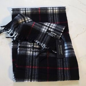 Murano 100% cashmere black white and red plaid scarf NWT